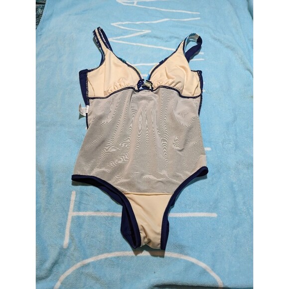 Silhouette Solution Size 16 L Blue One Piece Swimsuit w Floral top - Picture 8 of 11